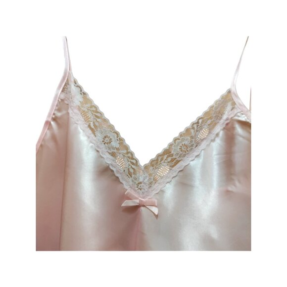 Pink Satin & Lace Chemise Nightgown*Med**Sissy*Femboy*Adj Straps*Bow Accent*NWT - Picture 4 of 9